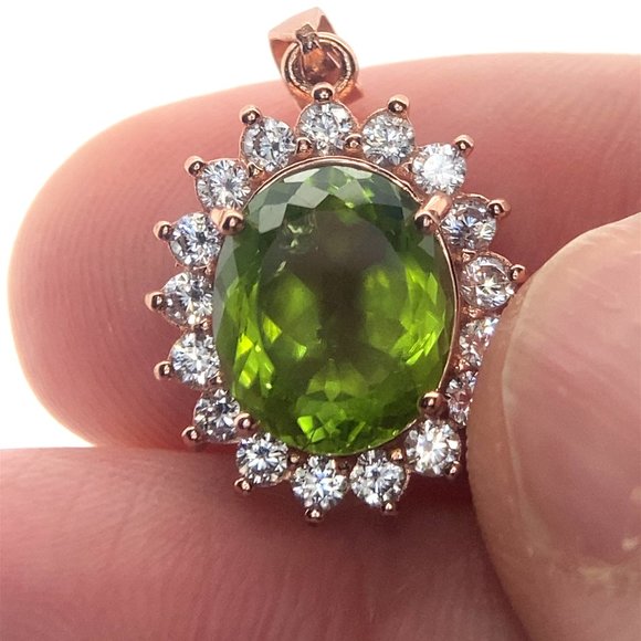 Peridot 3.20ct Rose Gold Finish Solid 925 Sterling Silver Pendant - Picture 1 of 7